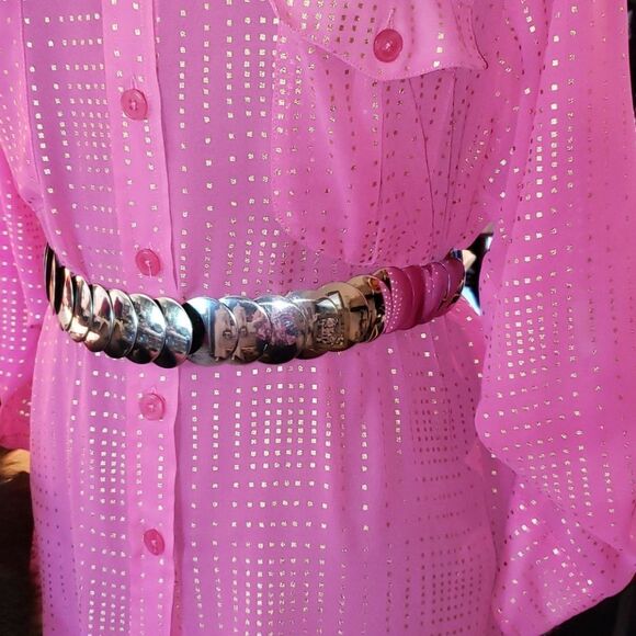 Accessories - VNTG Disc Chain Silvertone Metal Concho Elasticated Belt